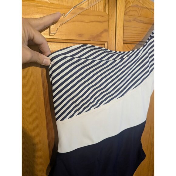 Kona Sol Women's Swimsuit Medium One Shoulder Navy Blue Striped Resort - Picture 4 of 7